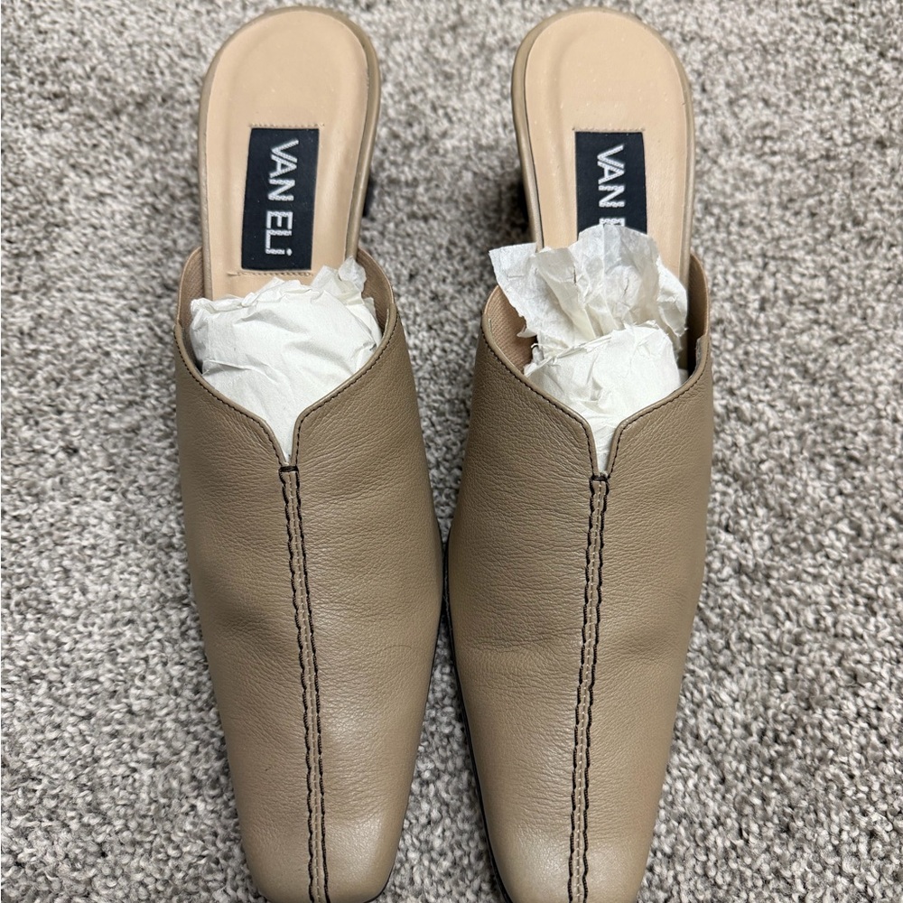 Vaneli Women's Taupe Leather Mules Narrow